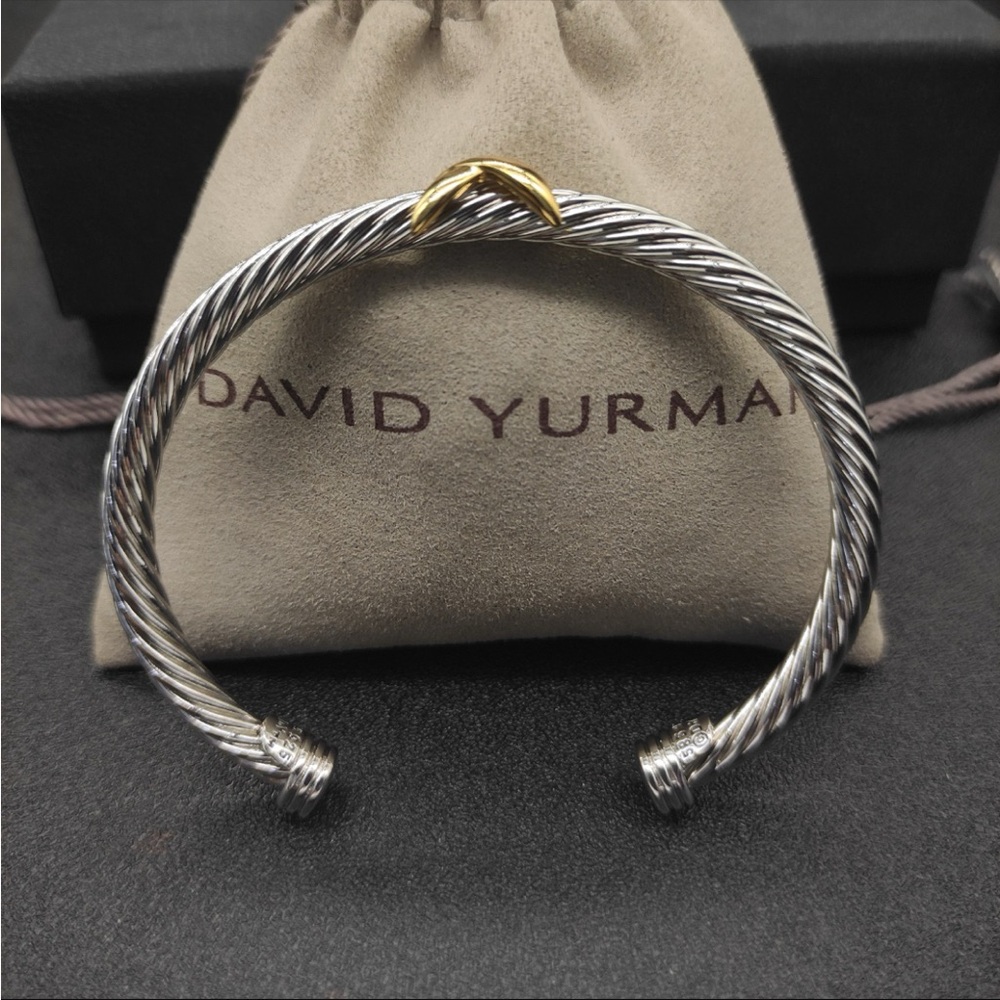 David Yurman Silver Cable Bracelet with Gold Accent 5mm - Picture 6 of 7